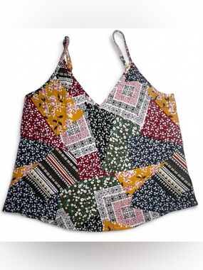 Patchwork Print Adjustable Spaghetti Strap Tank Top - Multicolor